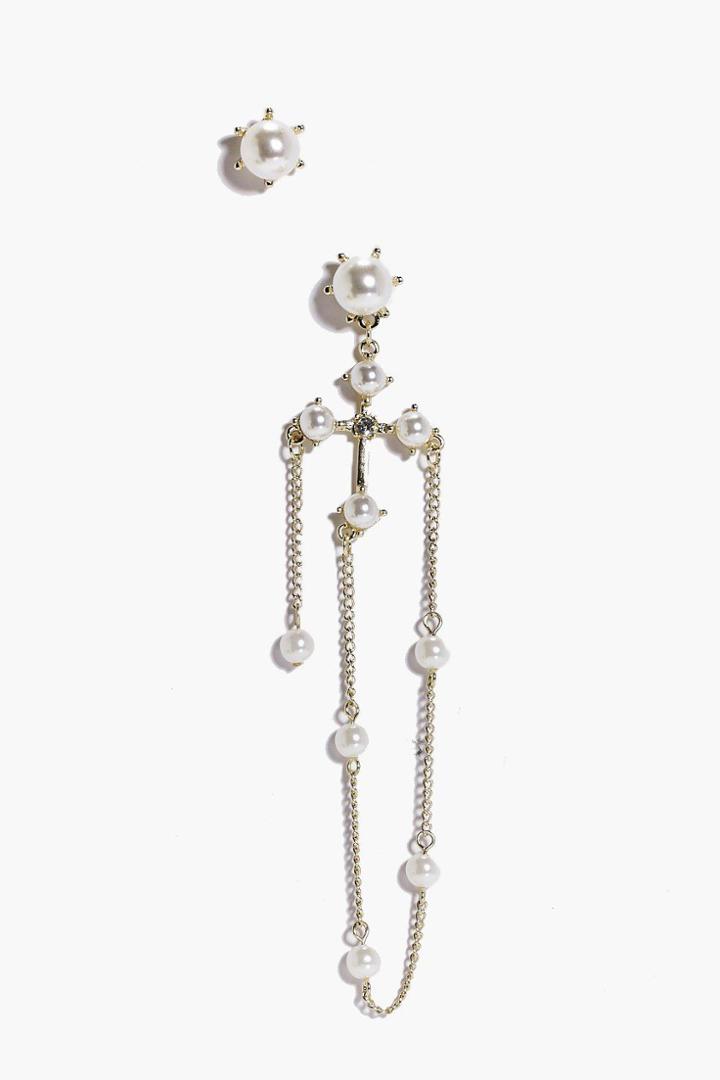 Boohoo Florence Pearl Stud & Pendant Earring Set Gold
