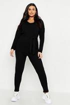 Boohoo Plus Knitted Tie Waist Lounge Set