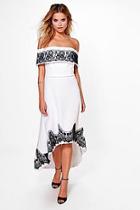 Boohoo Boutique Sandy Lace Dip Hem Skater Dress