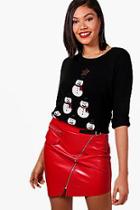 Boohoo Christie Sequin Snowman Tower Christmas Jumper