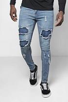 Boohoo Mid Blue Super Skinny Rip & Repair Jeans