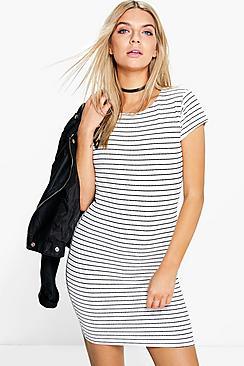 Boohoo Della Stripe Print Mini Bodycon Dress