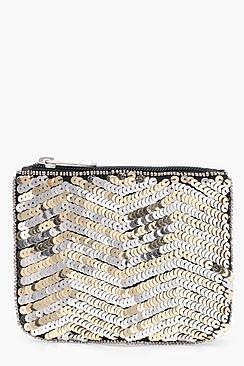 Boohoo Ella Zig Zag Sequin Zip Top Purse