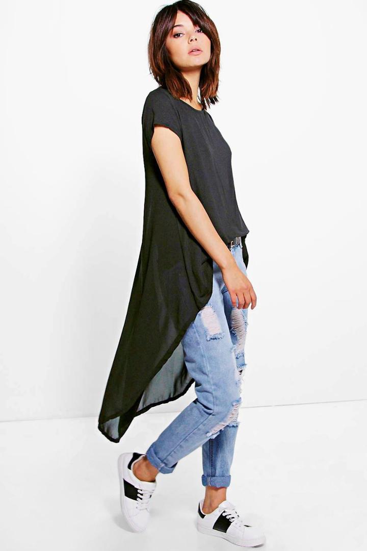 Boohoo Anna Chiffon Dip Back Top Black