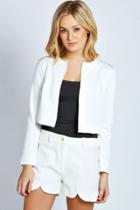 Boohoo Jackie Crop Edge To Edge Jacket Cream