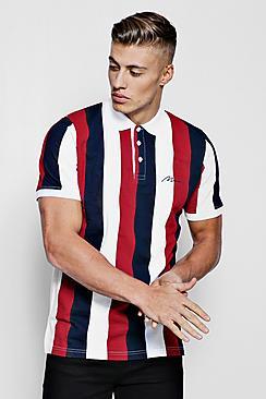 Boohoo Man Embroidered Striped Pique Polo