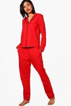 Boohoo Lauren Jersey Contrast Piping Shiert & Trouser Set