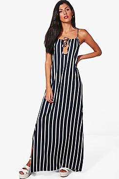 Boohoo Louisa Stripe Tie Front Maxi Dress