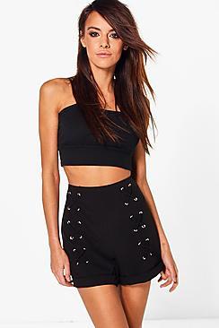 Boohoo Lacy Lace Up Front Shorts