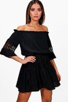 Boohoo Eliza Off The Shoulder Crochet Smock Dress