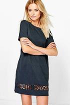 Boohoo Belle Lazer Cut 3/4 Sleeve Shift Dress