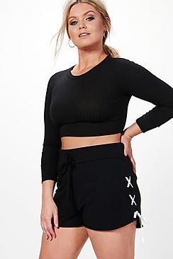 Boohoo Plus Olivia Lace Up Sweat Shorts