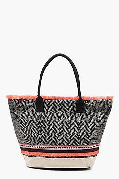 Boohoo Yasmin Neon Trim Woven Beach Bag