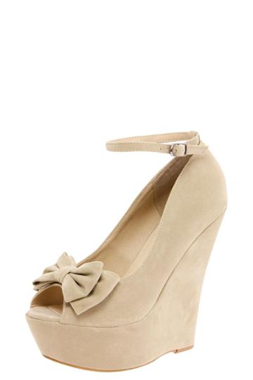 Boohoo Kim Bow Trim Ankle Strap Wedge - Beige