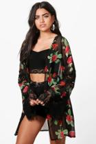 Boohoo Venetian Lace Rose Print Kimono Multi