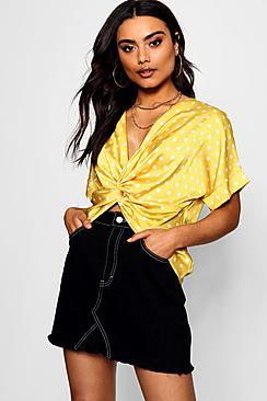Boohoo Polka Dot Twist Front Crop Top
