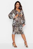 Boohoo Animal Print Belted Midi Skirt