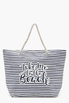 Boohoo Kirsten Slogan And Stripe Straw Beach Bag