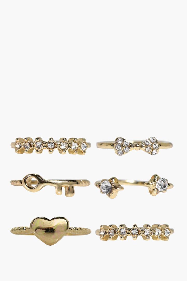 Boohoo Sophie Star Mixed Stacking Ring Set Gold