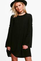 Boohoo Olivia Ruffle Flare Sleeve Swing Dress Black