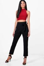 Boohoo Tara Tie Waist Trouser & Crop Co-ord Black