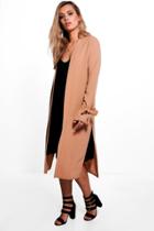 Boohoo Plus Natalie Tie Sleeve Duster Jacket Camel
