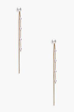Boohoo Millie Pearl Stud And Chain Drop Earrings