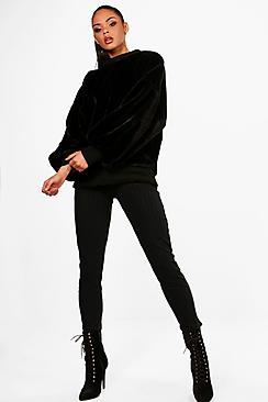 Boohoo Annie All Over Faux Fur Balloon Sleeve Sweat