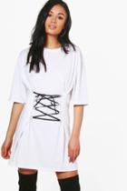 Boohoo Agatha Lace Up T-shirt Dress White