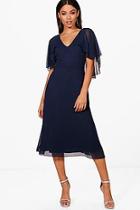 Boohoo Boutique Joan Cape Detail Midi Skater Dress