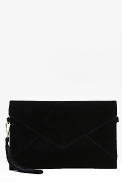 Boohoo Lydia Velvet Envelope Clutch Bag