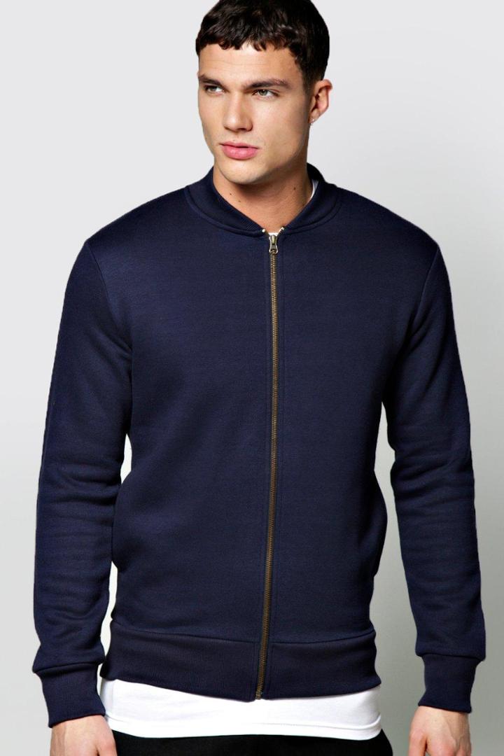 Boohoo Slim Fit Jersey Bomber Navy