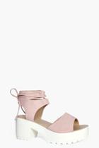 Boohoo Millie Peeptoe Wrapover Cleated Sandal Pink