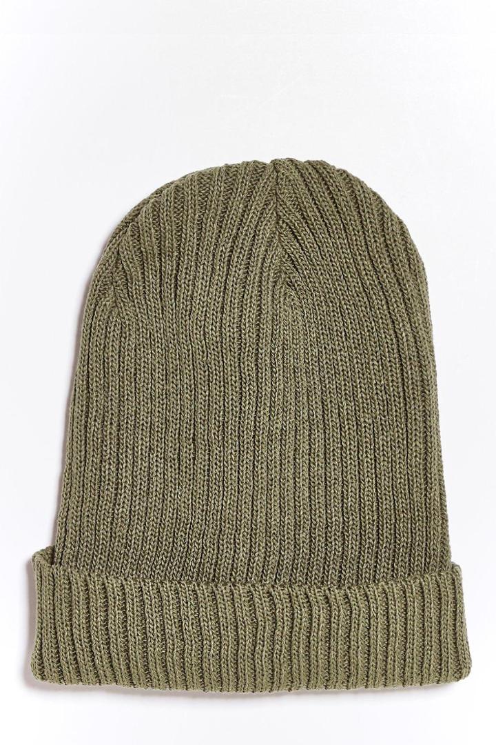 Boohoo Ribbed Fisherman Beanie Khaki