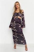 Boohoo Plus Slinky Cherry Blossom Ruched Midaxi Skirt