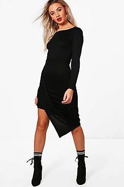 Boohoo Danielle Drape Front Wrap Detail Midi Dress