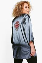 Boohoo Plus Esme Satin Embroidered Jacket Smoke