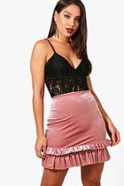 Boohoo Ruffle Hem Velvet Mini Skirt