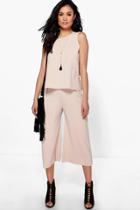 Boohoo Mya Raw Edge Belted Scuba Crepe Culotte Stone