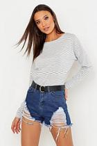 Boohoo Tall Stripe Cotton Long Sleeve T-shirt
