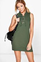 Boohoo Joanna Lace Up Front Shift Dress