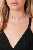 Boohoo Elise Layered Cross Choker Necklace Silver