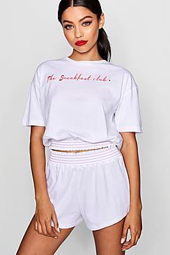 Boohoo Slogan Ribbed Detail Short Set
