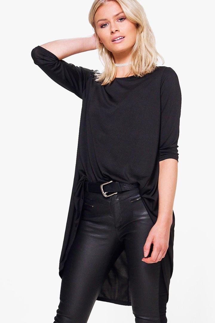 Boohoo Anna Woven Dip Hem Blouse Black