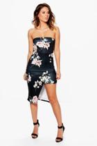 Boohoo Michi Floral Bandeau Side Split Midi Dress Black