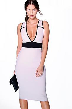 Boohoo Paula Plunge Panelled Midi Dress