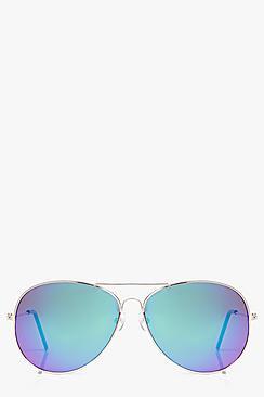 Boohoo Ellie Gold Frame Revo Lens Aviator Sunglasses