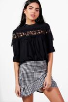 Boohoo Aria Crochet Panel Blouse Black