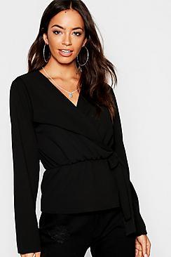 Boohoo Collar Detail Tie Waist Top