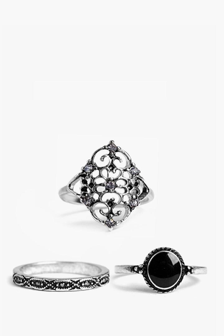Boohoo Maria Silver 3 Pack Ring Set Silver